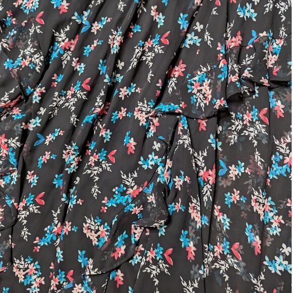 Lane Bryant Black Ditsy Floral Print Layered Chiffon Ruffle Maxi Dress 1X 14 16 - Picture 3 of 5